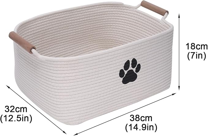 Geyecete dog toy basket Cotton Rope dog toy box with wood handle pet toy bin Blanket Storage Basket Decorative Clothes Hamper Basket Large Baskets - Image 4