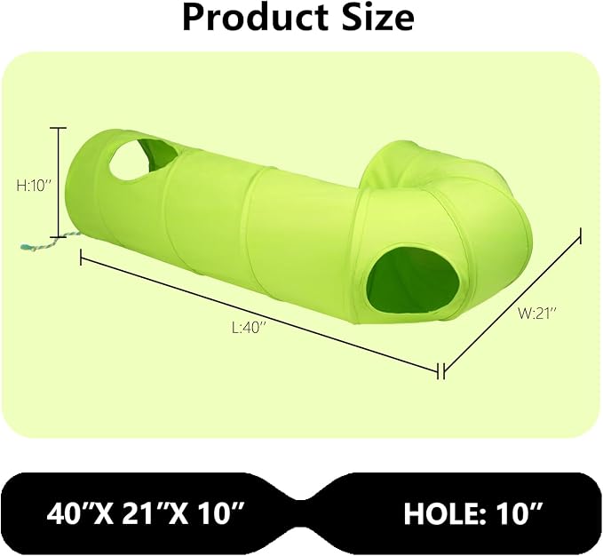 Cat Tunnel, 2-Way Collapsible Cat Tube with Interactive Peek-A-Boo Hole, Toy Ball, and Rope – Ideal for Indoor Cats, Kittens, and Rabbits (Green) - Image 3