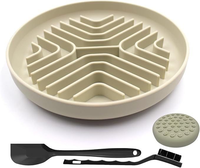 Slow Feeder Bowls for Dogs and Cats, 7.9inch Slow Down Bowl with Suction Cups, Puzzle Pet Bowls Non-Slip Design Dishwasher Microwave Safe (Beige) by AUSINCERE