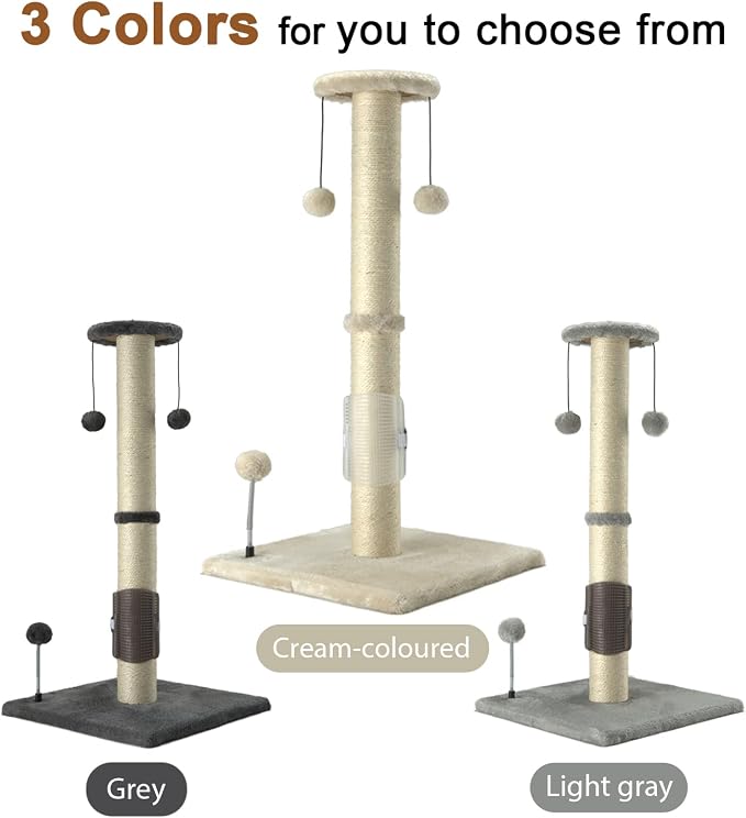 PEEKAB 32" Tall Cat Scratching Post Sisal Rope Scratch Posts with Hanging Ball and Self-Massage Brush Vertical Scratcher for Indoor Cats and Kittens(Beige 32inches) - Image 7