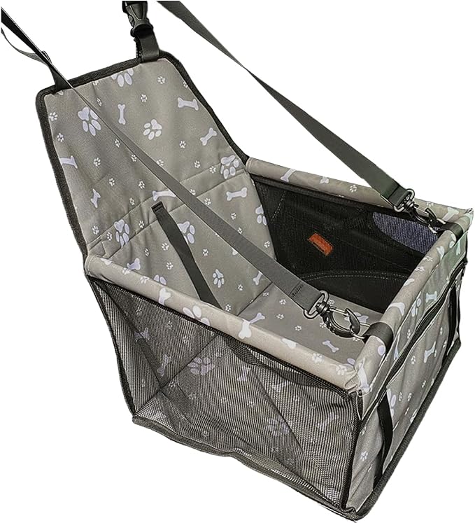 Pet Car Seat, Waterproof Oxford Dog Car Booster Seats, Grey Bone | with Seat Belt and Mesh Window, Breathable & Portable Foldable Travel Look Out Bag for Small Medium Dogs & Cats by Unknown