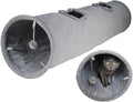 Cat Tunnel for Indoor Cats, 51×12 inch Foldable Big Cat Tunnel, Grey Suede Pet Tunnels with Two Peepholes and a Bubble Ball by Terunat