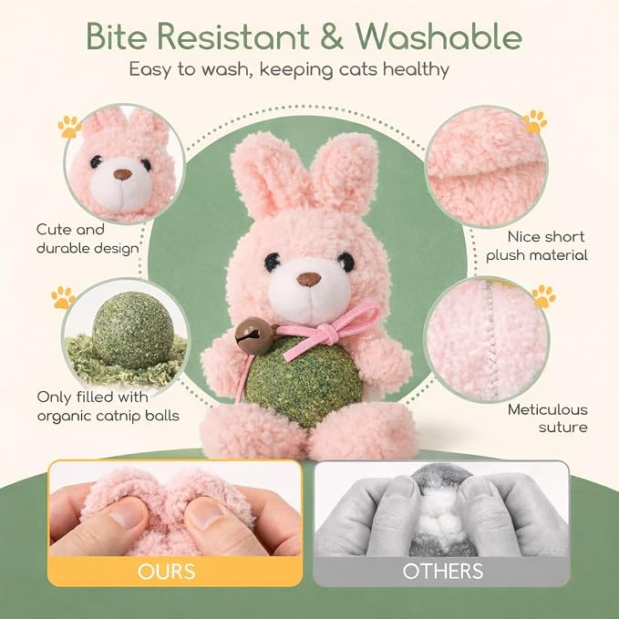 Cat Toys with Catnip Kitten Chew Bite Supplies Boredom Relief Fluffy Kitty Teeth Cleaning Chewing Cat Lovers Interactive Plush Gift (New Rabbit) - Image 2