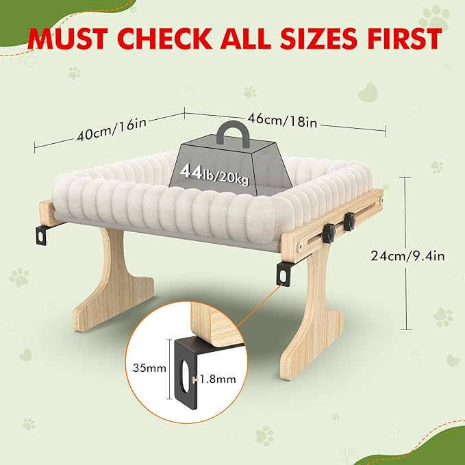XiaZ Cat Perch for Window Cats Hammock Indoor Bed for Window Adjustable Wooden Frame Bird Watching Sunbathing Space-Saving Single Layer 18 * 16 * 9.4inch (Small Breeds Recommended) - Image 3