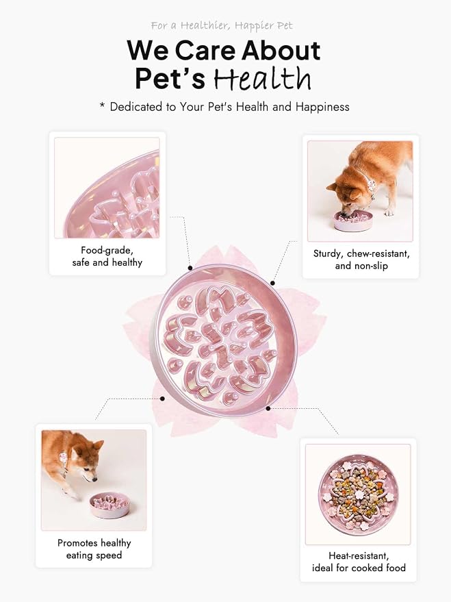 LE TAUCI Ceramic Slow Feeder Dog Bowls Small Breed, 0.6 Cups Dog Food Dish for Fast Eaters, Puzzle Bowl for Small Dogs and Cats,Sakura Pink - Image 3