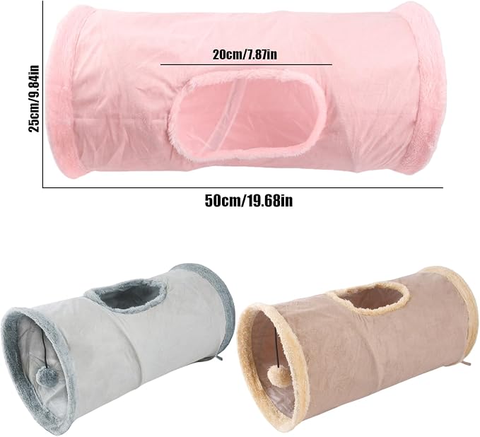Cat Tunnel,Indoor Cat Play Tube Toys with Play Ball,Durable Collapsible Rabbit Hideaway Tunnel for Kitten,Bunny, Guinea Pig, Rat, Hamster, Ferret, Chinchilla (Khaki) - Image 2