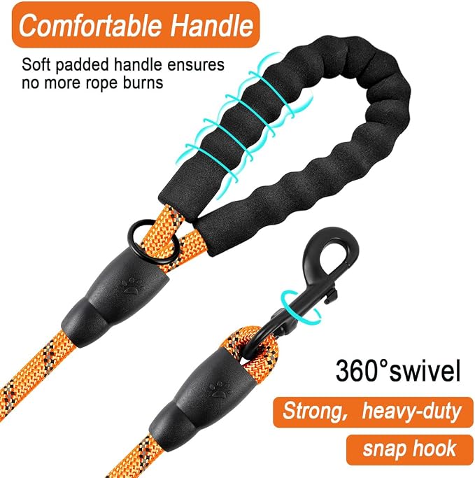 BARKBAY Dog Leashes for Large Dogs Heavy Duty Dog Leash 4/5/6 FT with Comfortable Padded Handle and Highly Reflective Threads for Medium Large Dogs Walking Training Running (6FT-1/2'',Orange) - Image 2