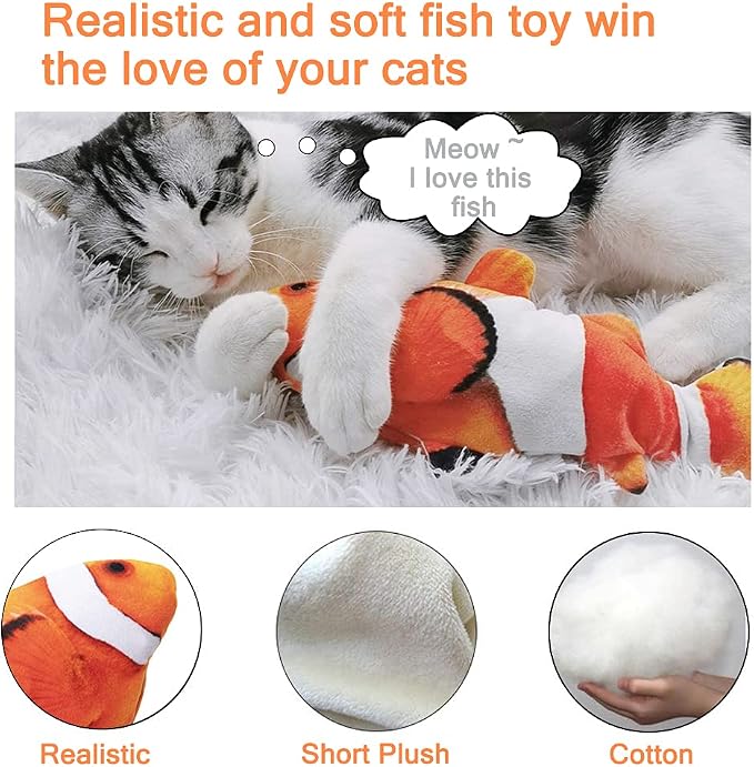 Tocirelo Cat Toy Flopping Fish - Interactive Cat Toy for Indoor Bored Cats | Automatic Moving Floppy Fish Dog Toy, 11" Realistic Electric Kitten Kicker Exercise Stuff with Catnip SilverVine - Image 3