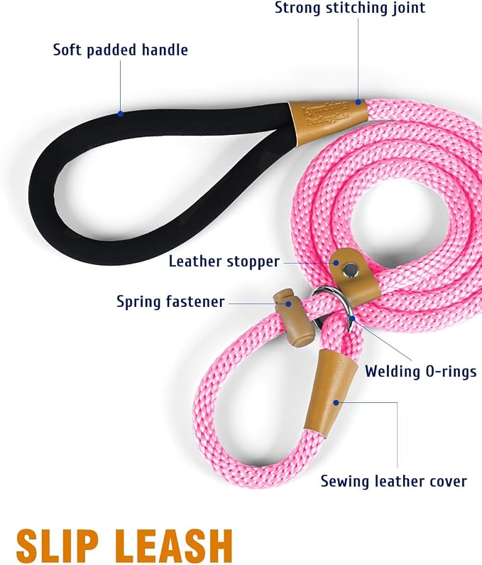 2 Pack Dog Leash Slip Lead Braided Rope Pet Training Loop Leashes 5ft 6ft | Lynxking Strong Heavy Duty 1/2" 3/8", Durable Padded Handle No Pull Basic Training Nylon Lead,Small Medium Large Dogs Puppy - Image 6