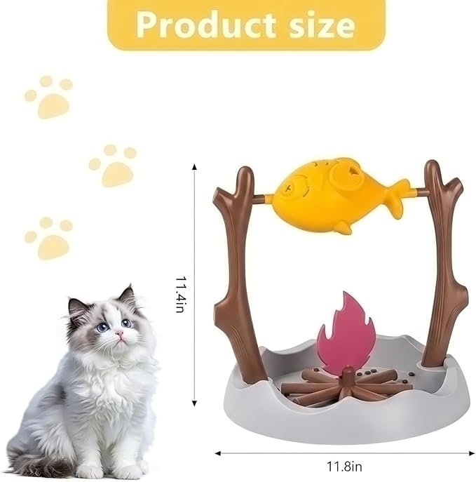 Cat Slow Feeder, Interactive Cat Puzzle Toy Treat Dispenser - BBQ Campfire Grill Design, Adjustable Rotating Fish Flame Mental Stimulation Food Dispensing Toy for Indoor Cats Kittens-Fat Fish - Image 7