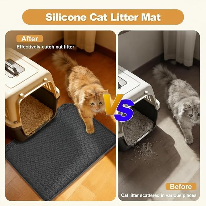 Cat Litter Mat, 24''x20'' Waterproof Silicone Litter Trapping Mat for Litter Box, Soft on Kitty Paws Non-Slip & Easy to Clean (Dark Grey) - Image 5