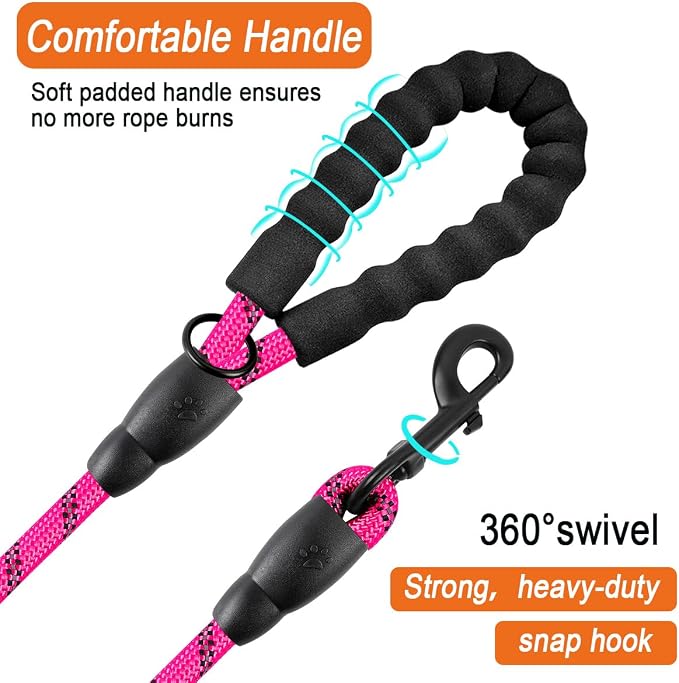 BARKBAY Dog Leashes for Large Dogs Heavy Duty Dog Leash 2 Pack 5 FT with Comfortable Padded Handle Highly Reflective Threads for Medium Large Dogs Walking Training Running (5FT-1/2,Fushcia+Black) - Image 2