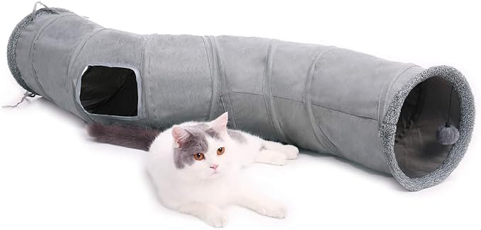 PAWZ Road Cat Tunnel S Shape Cat Tunnels for Large & Indoor Cats 51”Long | Durable, Spacious 10.5" Cat Tube with Peepholes & Dangling Ball Toy, Connected to Play Tunnels, Collapsible for easy storage by PAWZRoad