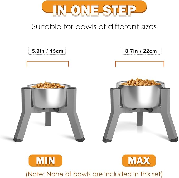 SHAINFUN Raised Dog Bowl Stand, Adjustable Width 5.9-8.7'', Eelevated Dog Food Water Bowls, 7.8'' Tall, Grey-Bowl Not Included - Image 4