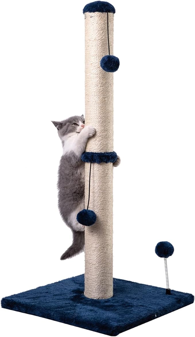 MECOOL 34“ Tall Cat Scratching Post Premium Basics Kitten Scratcher Sisal Scratch Posts Trees with Hanging Ball for Indoor Cats, Navy by MECOOL