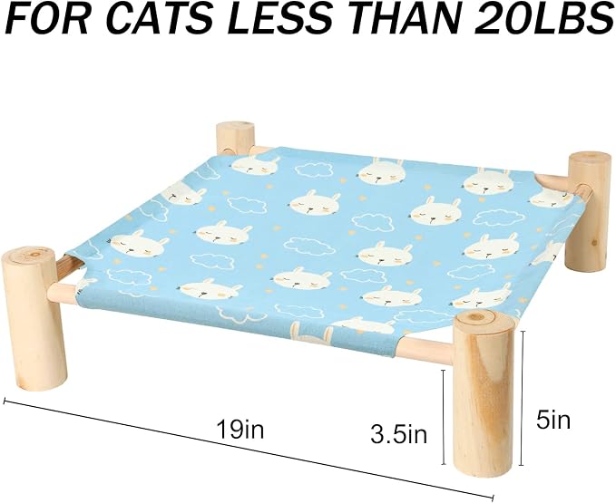 Patas Lague Cat Hammock Bed Small Eleveted Dog Bed 19x19 in Rabbits | Brethable Wooden Pet Bed, Cooling Rabbit Cot, Outdoor Cat Furniture For Summer - Image 5