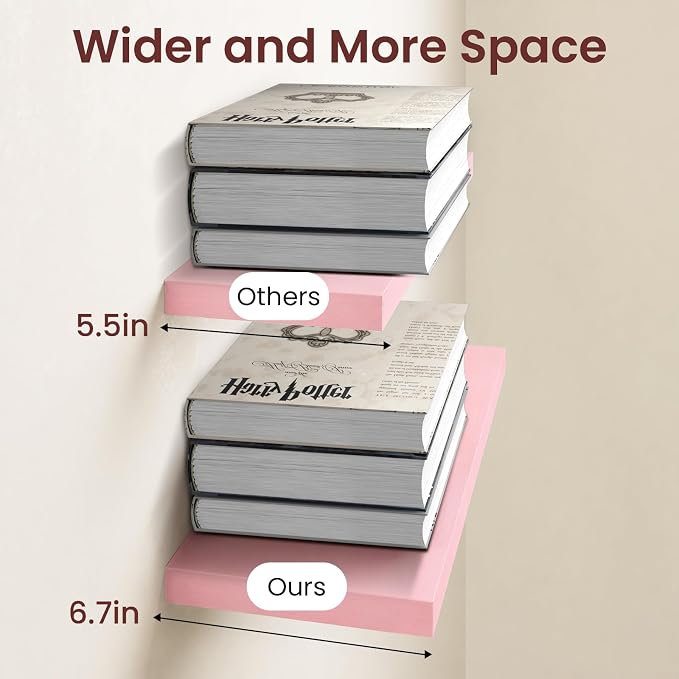 BAYKA Pink Floating Shelves 22.5in, Set of 2, Wall Mounted for Wall Decor | Easy Install, 22lbs Max Load, Hidden Bracket, Hanging Shelf for Books Nursery Plants Perfume Storage, Multi-Wall Compatible - Image 3