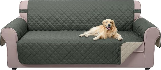 U-NICE HOME 4 Seater Sofa Cover 91''Large Couch Cover, Grey/Beige | Washable, Pet Friendly, Elastic Straps, Water Repellent, Furniture Protector Mat for 4 Cushion Couch by U-NICEHOME