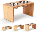 Elevated Dog Bowls, Bamboo Raised Dog Bowl for Large Dogs & Medium Dogs, with 2 Stainless Steel Bowls (10'' Tall–48 oz Bowl) by JoyoPawFamily