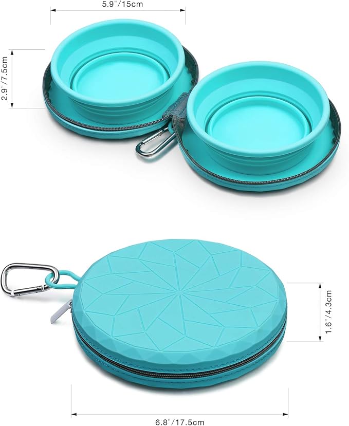 KALLAK Collapsible Silicone Twin Bowls with Zipper Silicone Case, 2 in 1 Portable Travel Dog Feeder, Pop Out Non-Skid Food and Water Bowl with Carabiner Clip - Image 4