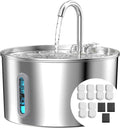 74oz Cat Water Fountain Stainless Steel for Drinking(6 Filters 3 Sponges) | 2.2L Pet Water Fountain for Cats Inside, Automatic Cat Water Dispenser Bowl, with Faucet Water Level Window, Ultra Quiet Pump by KOOGMOON