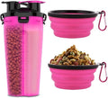Dog Travel Water Bottle W/Collapsible Bowls - Portable 2 in 1 Leakproof Pet Water Bottle Food Container Ideal for Travel, Outdoor Portable Water Bowls for Walking, Camping & Hiking - (Pink) by TRAVELINGTOTS