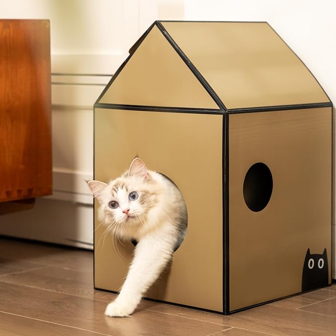 Conlun 2-in-1 Cat House Cardboard Scratching Pad Indoor Cave <13 lbs | 2-in-1 cozy cave, heavy-duty recycled cardboard | traps messy crumbs | quick setup | ideal for small cats - Image 7