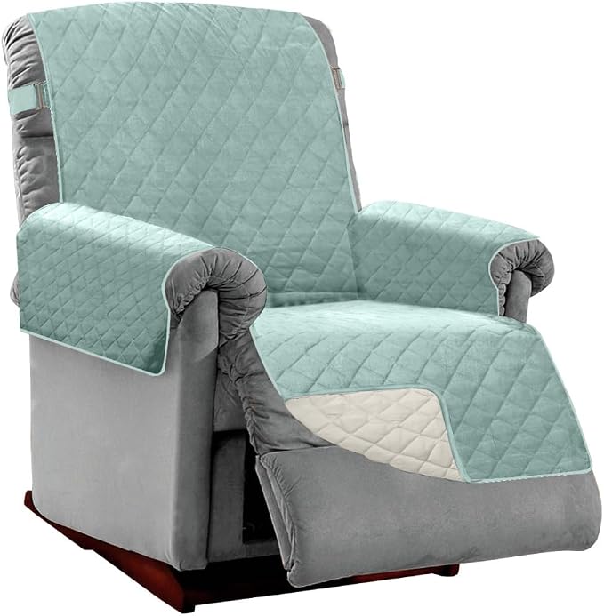 Sofa Shield® Couch Large Recliner Slip Cover with Strap, Seafoam Cream | Reversible Furniture Protector, Stain and Tear Resistant Cushion Cover, Machine Washable Slipcover for Pets, Cats 70 inch by SofaShield