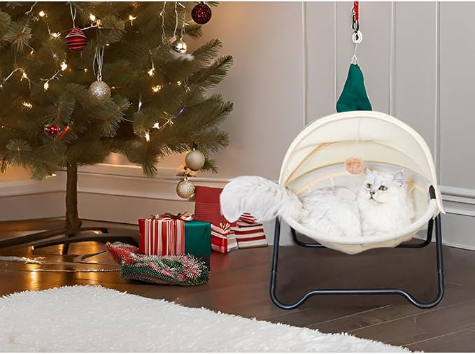 Cat Bed, Pet Hammock Bed for Cats and Dogs, Comfortable and Breathable Elevated Cat & Dog Nest, Easy to Assemble, Cover Removable and Washable, Suitable for Indoor and Outdoor Use (Cream) - Image 6