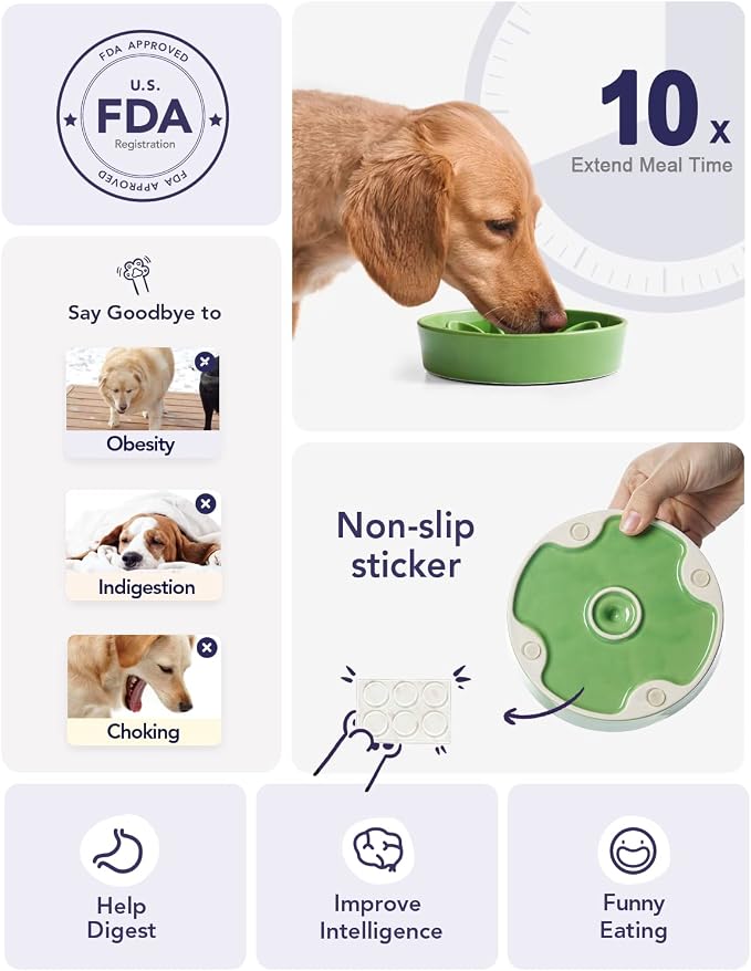 LE TAUCI Ceramic Slow Feeder Dog Bowls Small Breed, 0.6 Cups Dog Food Dish for Fast Eaters, Puzzle Bowl for Small Dogs and Cats,Clover Green - Image 3
