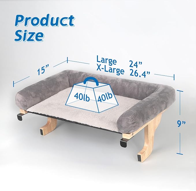 Zakkart Cat Perch for Window Sill with Bolster - Orthopedic Hammock Design with Premium Hardwood & Robust Metal Frame - Cat Window Seat for Large Cats and Kittens - Natural Color Wood Gray Bed, 24''W - Image 7