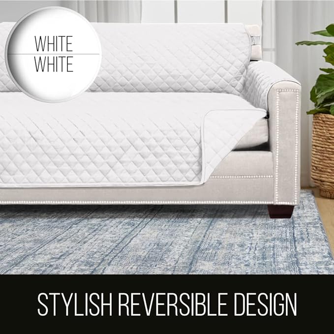 Sofa Shield® Couch Chaise Lounge Slip Cover for Dogs with Strap, White | Reversible Furniture Protector, Stain and Tear Resistant Cushion Cover, Machine Washable Slipcover for Pets, Cats 70 inch - Image 5