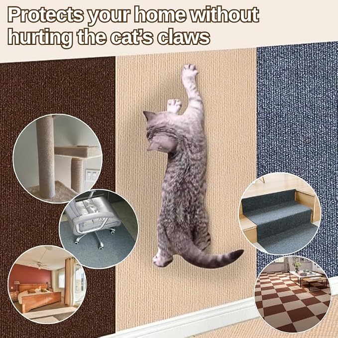 78.7"x15.8" Cat Scratching Carpet Mat Furniture Protector, Covering DIY Cat Tower,and Replacement Pads, Self-Adhesive Trimmable Mat Brown - Image 5
