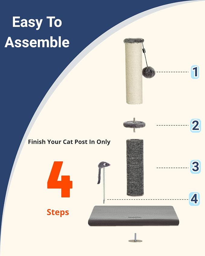 Tall Cat Scratching Post, Cat Scratchers for Indoor Cats | 29.5" Tall For Large Cats, Sisal & Carpet In One For Various Scratching Needs, Solid Structure, Extra Free Toy, Light Gray - Image 8