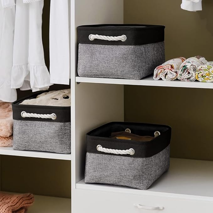 TheWarmHome Storage Basket for Organizing - 1 Pack 14x10x6.7 inch Collapsible Storage Bins for Shelves, Dog Toy Bin for Closet Organizer laundry Gift Cloth Nursery (Grey & Black) - Image 2