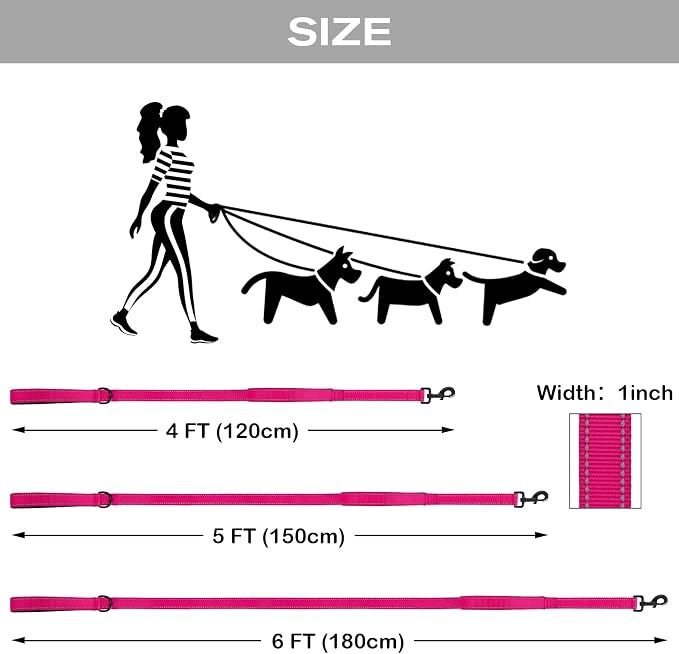 Joytale Dog Leash for Large Dogs that Pull, Double Handle, 4FT, Hot Pink | Traffic Handle for Control, Padded Handle Reduces Hand Strain, Reflective Stitching for Night Safety, Strong Nylon Webbing - Image 6