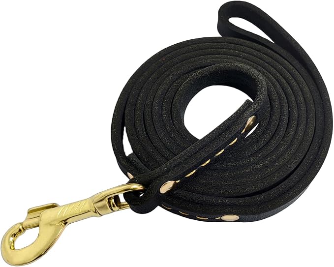 Heavy Duty Leather Dog Leash 4 ft x 3/4 inch,Strong Stitched Handmade Leather Training Leash for Walking,Soft Handle and Durable Lead for Medium and Large Dogs Black by Leadfar