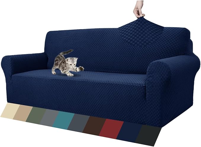 ZNSAYOTX 1 Piece Jacquard Couch Covers for 3 Cushion Couch High Stretch Sofa Cover for Pets Dogs Anti Slip Extra Large Sofa Slipcovers Furniture Protector (XL Sofa, Navy Blue) by ZNSAYOTX