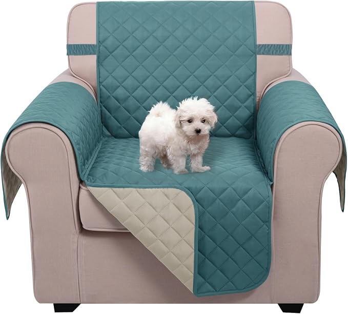 U-NICE HOME Reversible Recliner Chair Covers, Blue/Beige | 23''Armchair Cover for dogs Washable, Pet Friendly, Elastic Straps, Water Repellent, Diamond Quilted by U-NICEHOME