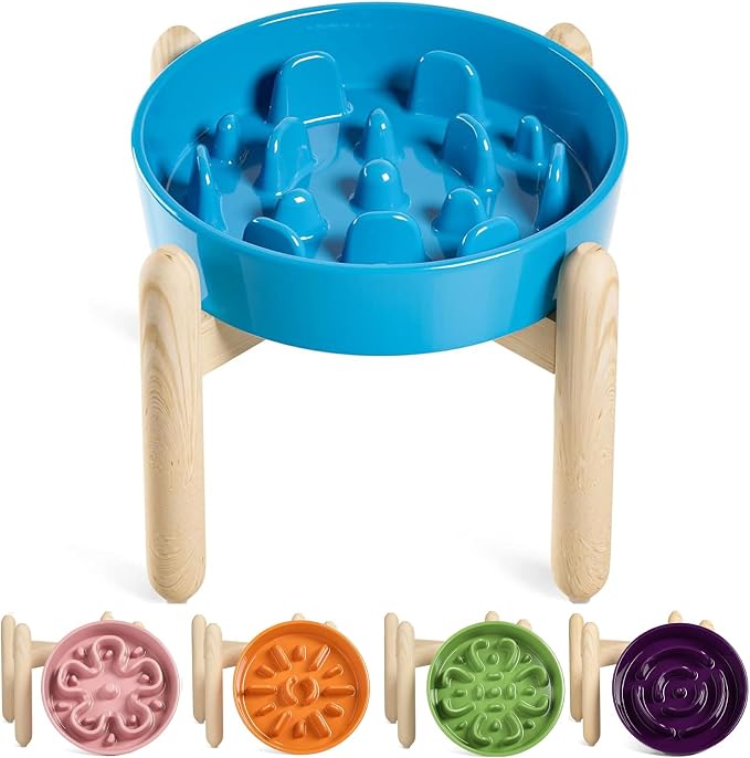 LE TAUCI Ceramic Slow Feeder Dog Bowls for Small and Medium Breed, 1.5 Cups Elevated Dog Bowl for Fast Eaters, Puzzle Bowl for Small Dogs and Cats, Vortex Blue by LETAUCI