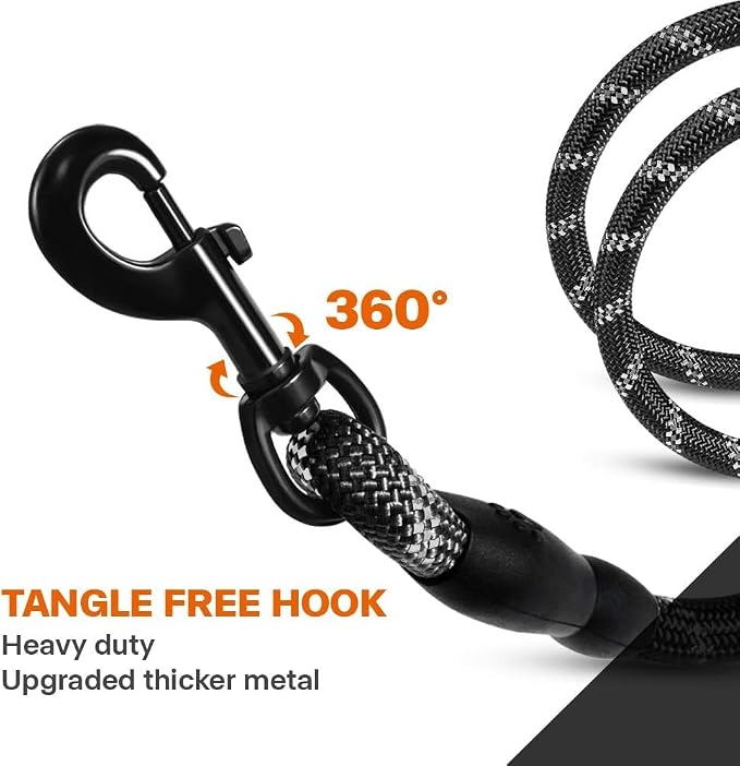Taglory Rope Dog Leash for Small Medium Dogs, 6 FT Padded Handle, Black | Made of Climbing Rope, Reflective for Night Walks and Training, Comfortable Grip, Anti-tangle Swivel Clip, 3/8 inch - Image 6