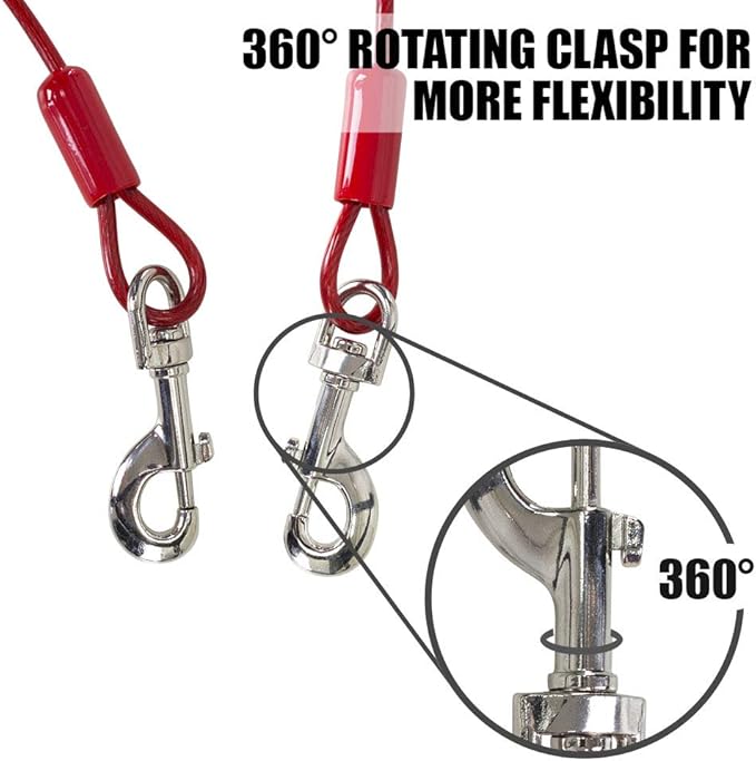 BV Dog Tie Out Cable 30 Feet - Heavy Duty Dog Lead Up to 125 Pounds - Reflective & Rust-Free with Quick Release Swivel Clips & 360° Rotating Clasp - Tangle-Free Dogs Runner for Yard (Red, Single) - Image 7