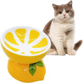 Elevated Cat Bowl Ceramic Raised Cat Food Water Bowls for Indoor Kitten | 5.2in Tilted Anti Vomiting Slow Feeder Cat Dishes, Whisker Friendly, Cute Lemon Design by Hamiledyi