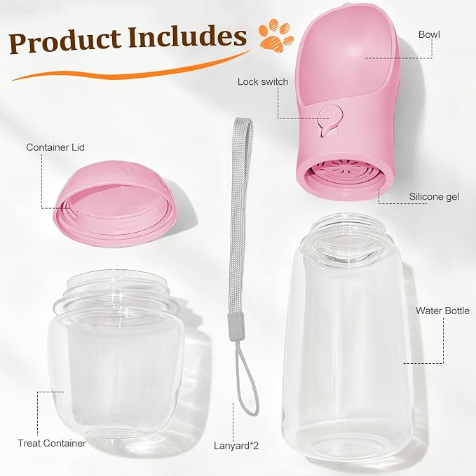 Portable Dog Water Bottle with Food Container, Pink, 12oz | BPA Free, Easy to Carry, One-Button Operation, Dishwasher Safe, for Pets Walking, Hiking, Travel - Image 6