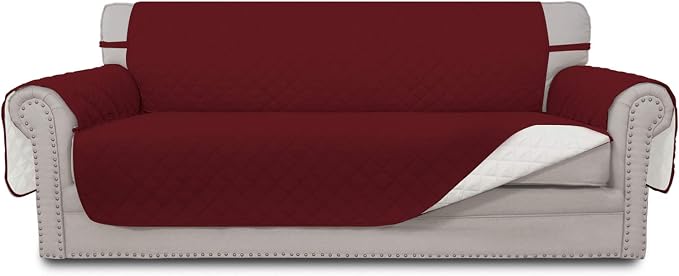Easy-Going Reversible Couch Cover for 3 Cushion Couch Sofa Cover for Dogs Water Resistant Furniture Protector Cover with Foam Sticks Elastic Straps for Pet Cat (Sofa, Christmas Red/Ivory) | Large, Washable Slipcover For Dogs, Water Resistant Furniture ... by Easy-Going