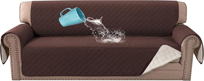 H.VERSAILTEX Sofa Slipcover Sofa Cover 100% Waterproof Couch Cover with Elastic Straps Furniture Protector for Pets Kids Children Dog Cat(Oversized Sofa, Chocolate) by HVERSAILTEX
