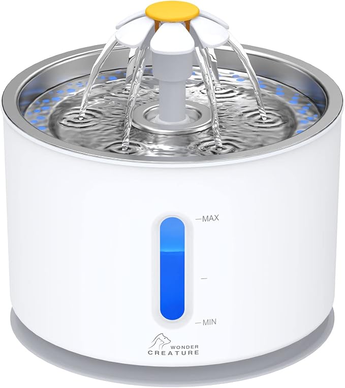 Wonder Creature Cat Water Fountain Stainless Steel Lid 81oz/2.4L | Quiet Pet Fountain, LED Water Level Window, Multi-Layer Filter, Dishwasher-Safe Stainless Steel Lid for Cats and Dogs by WonderCreature