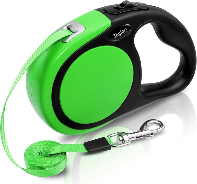 Taglory Retractable Dog Leash, One-Handed Brake, 16ft, Up to 44 lbs, Green | More Freedom While Staying in Control, Smooth Retraction, Tangle-Free Design, Easy-Grip Handle, Daily Neighborhood Walks by Taglory