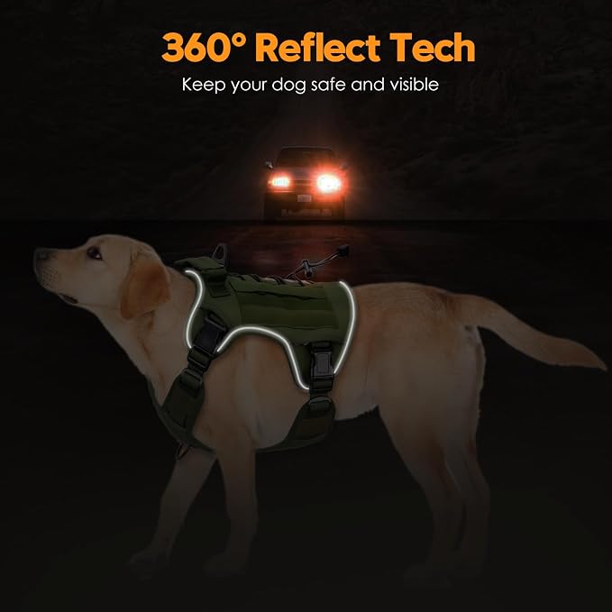 Heavy-Duty Tactical Dog Harness for Large Dogs, No Pull Adjustable Reflective Pet Vest with Molle System, K9 Military-Grade Control for Service Training, Outdoor & 10+ Breeds, Green, X-Large - Image 5