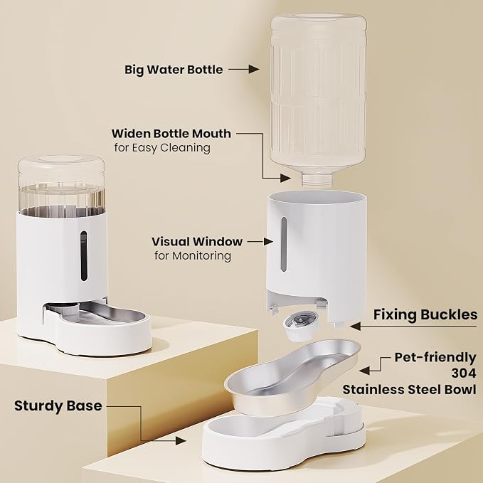 CZPET Dog Water Bowl Dispenser 7L, Wider Mouth Gravity Refilling (White) | With Stainless Steel Bowl Gravity Waterer, Large Capacity and Drinking Area Noise-Free for Pets - Image 7